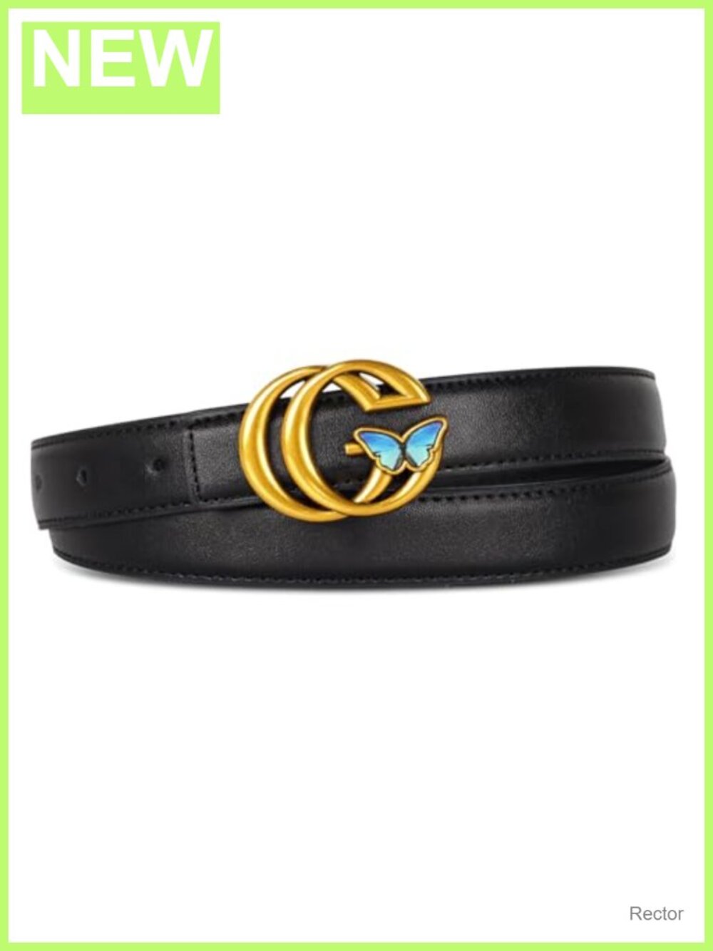 Women's Leather Belt with Gold-Tone Buckle, Waist Accessory for Jeans & Dresses